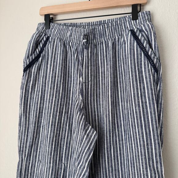 Briggs Womens Blue White Stripe Linen Blend Pants Flowy Stretch Waist Size Large - Picture 2 of 11